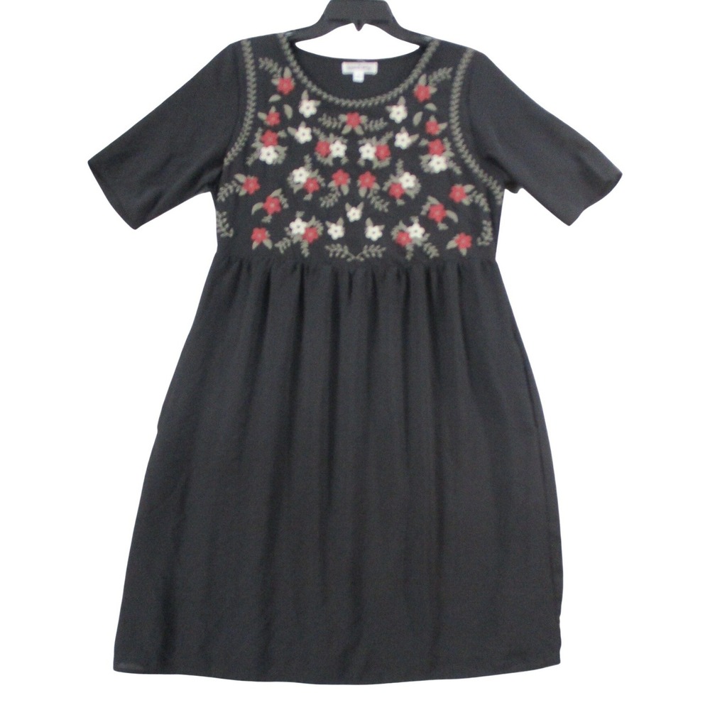 Wren & Ivory Womens Black Floral Embroidered Empire Waist Dress PSD1881 M